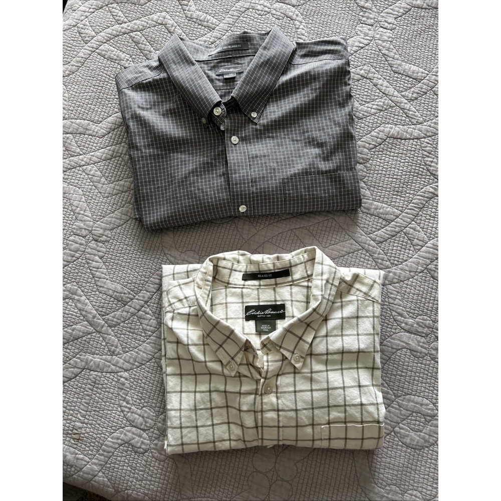 Eddie Bauer Mens Lot Wrinkle Free & Relaxed Fit Plaid Button Down Shirts 3XL